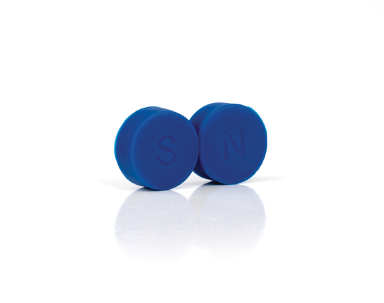 Coated Neodymium Magnets showing north and south markings